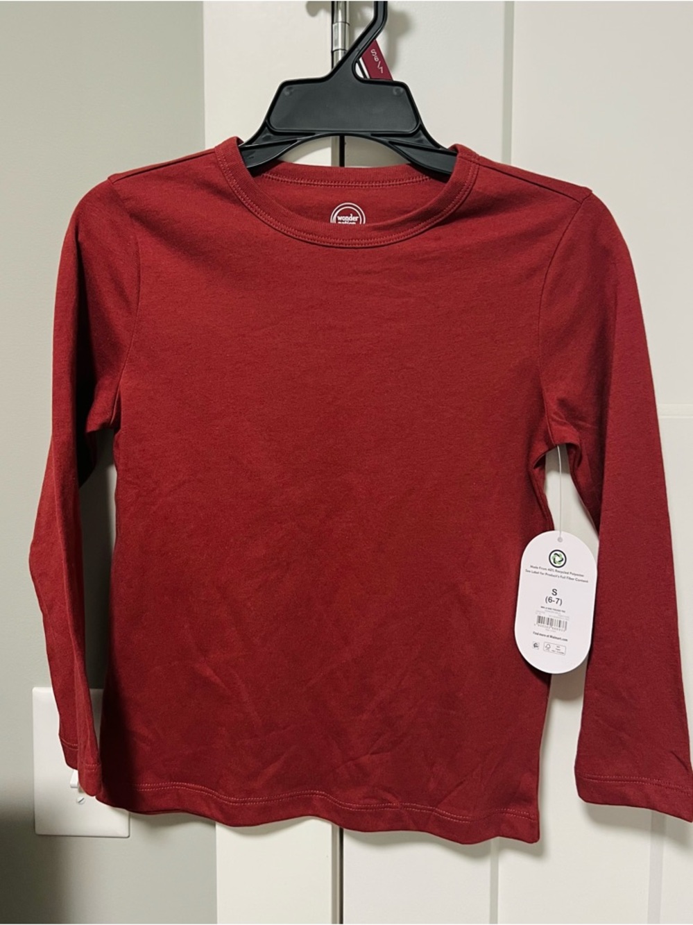 Kids Long-Sleeve Plain Crewneck Shirt - Deep Red